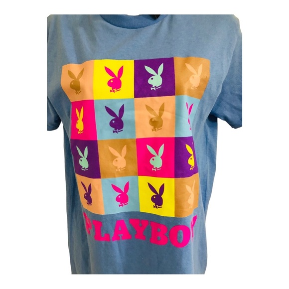 Playboy blue‎ multicolor bunny collage t-shirt new size small new - Picture 2 of 10